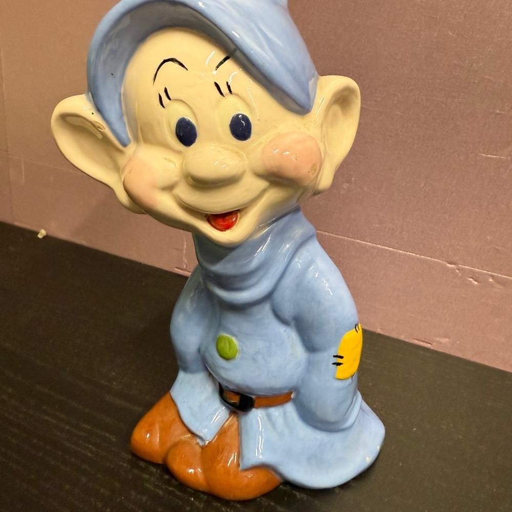 Vintage Walt Disney Production Blue Dopey Dwarf Ceramic Figurine Snow White - Picture 10 of 15